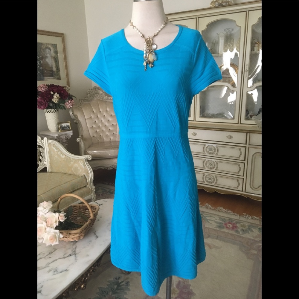 Talbots NWOT turquoise geometric knit dress size XLP. B:1085. 7/19/26
